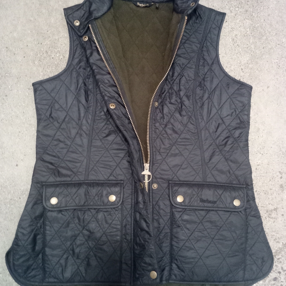 Barbour Quilted Vest in Dark Gray and Olive